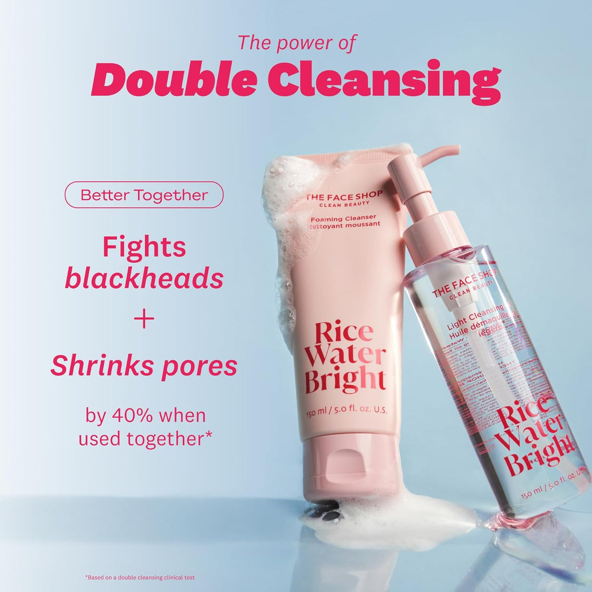 The Face Shop Rice Water Bright Double Cleansing Duo Set with Ceramide, Korean Skin Care, Gentle