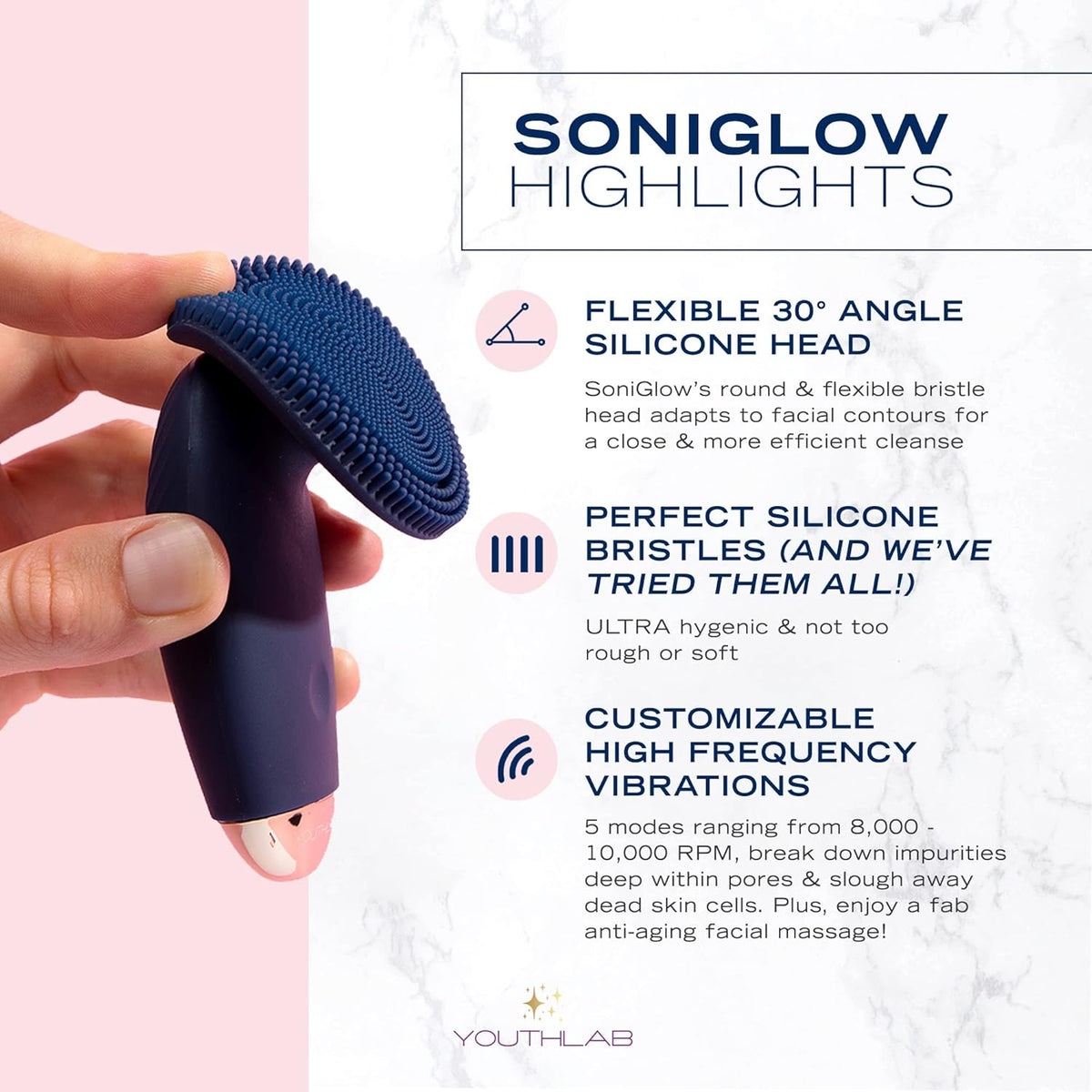 SoniGlow Silicone Facial Cleansing Brush – Electric Vibrating Skincare Scrubber Tool for Deep Pore
