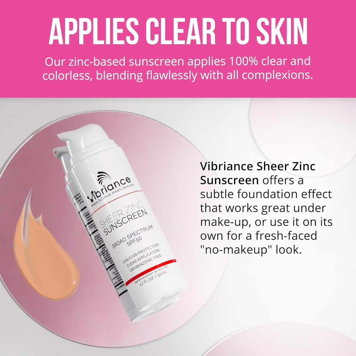 Vibriance Sheer Zinc Sunscreen - Tinted Sunscreen for Face SPF 50, Lightweight Facial Moisturizer