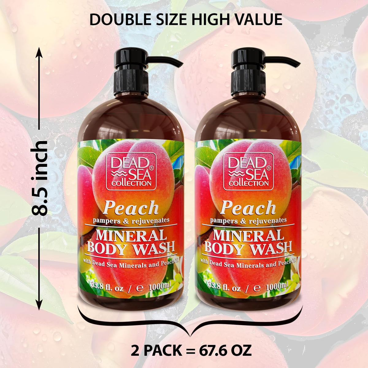 Dead Sea Collection Peach Body Wash for Women and Men - with Pure Dead Sea Minerals and Peach