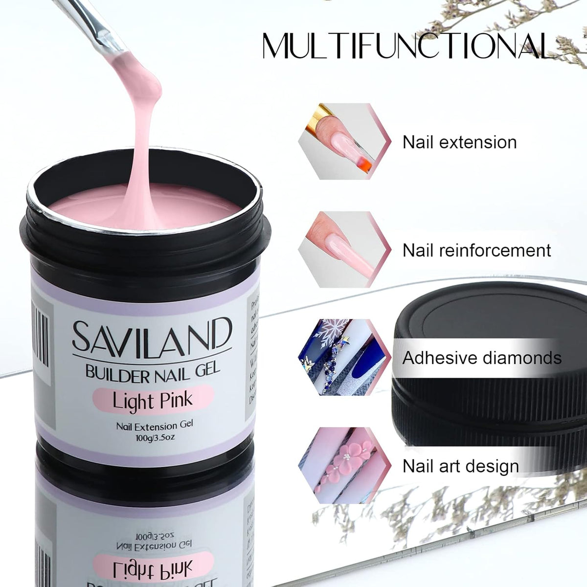 SAVILAND 100 G Builder Nail Gel - 3.5 oz Light Pink Hard Gel for Extension Nail Art Manicure