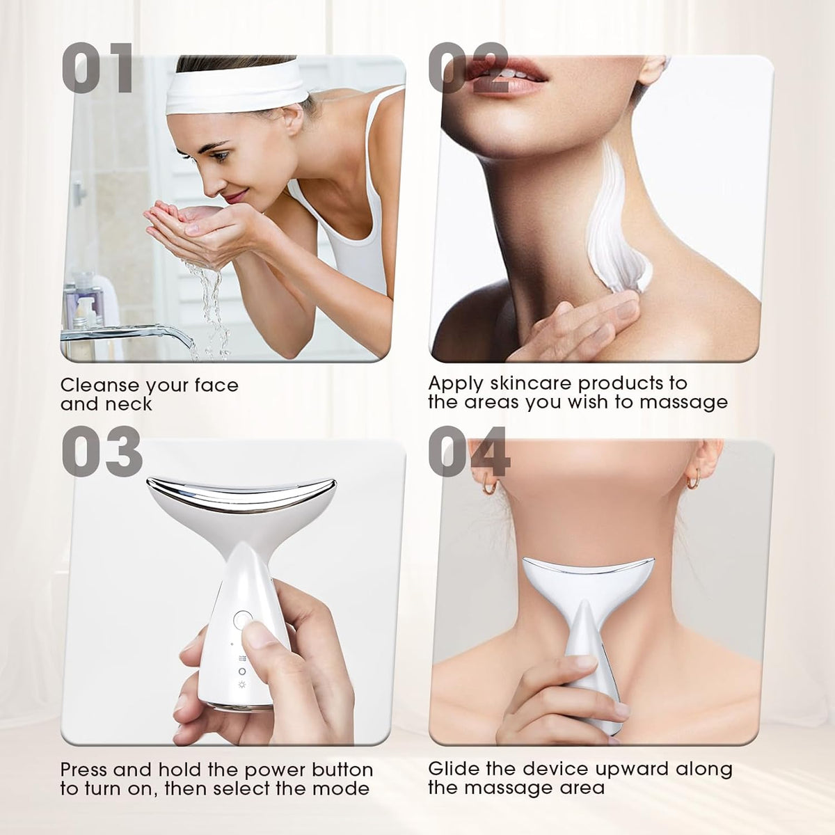 Face & Neck Massager | White LED Red-Light-Therapy-for-Face and Neck, Red Light Therapy Wand, 3
