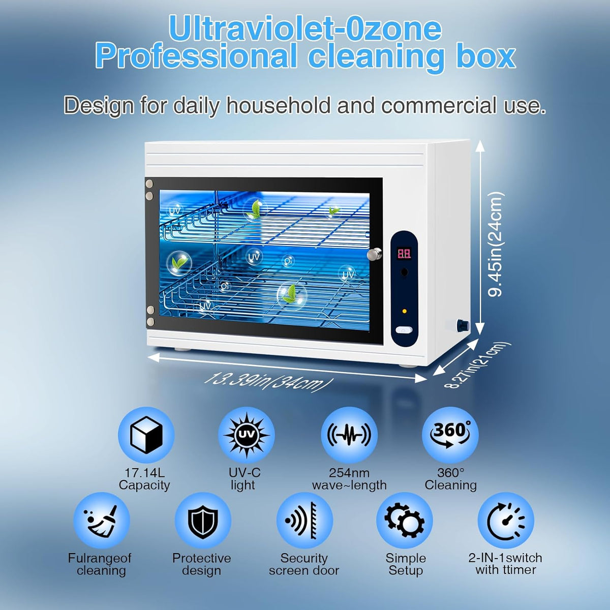 Nail Tool Cleaning Machine 17L Big Capacity UV Sanitizer Cabinet Salon Equipment for Spa Beauty