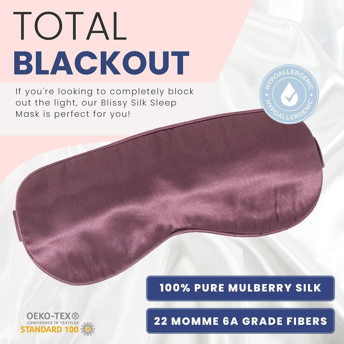Blissy Silk Sleep Mask - Silk Eye Sleeping Mask for Women & Men for Total Blackout - 100% Pure