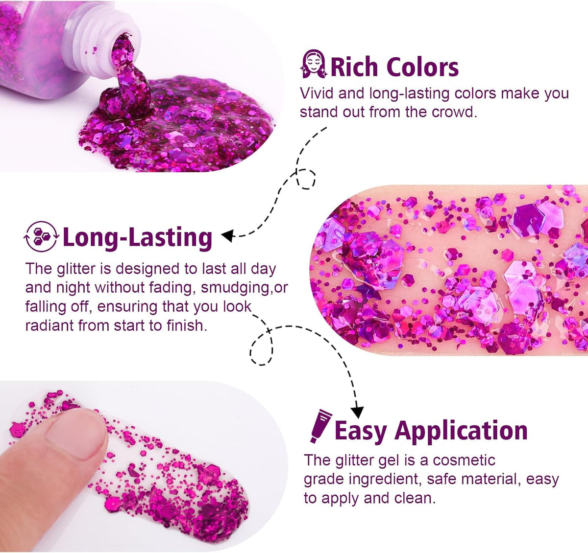 10 Colors Body Glitter,Face Glitter Makeup for Kids Women,Sparkly Chunky Hair Glitter for Eye Lip