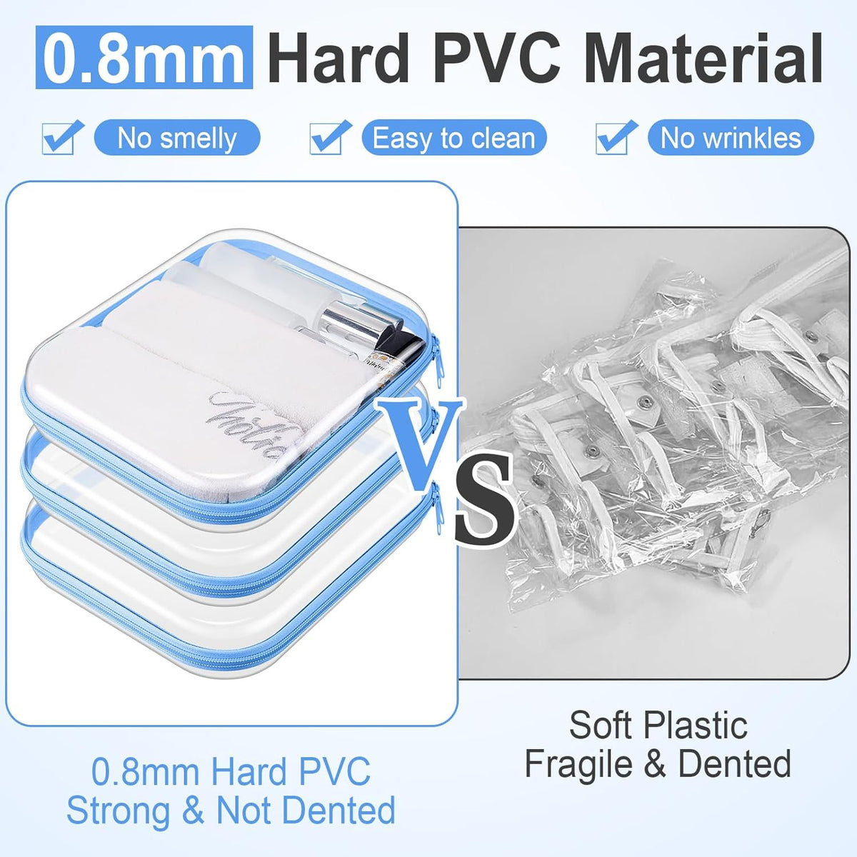 Hoolerry 3 Pcs Clear Hard Zipper Case Plastic Pouch Transparent Hard Case Clear Makeup Bag Portable