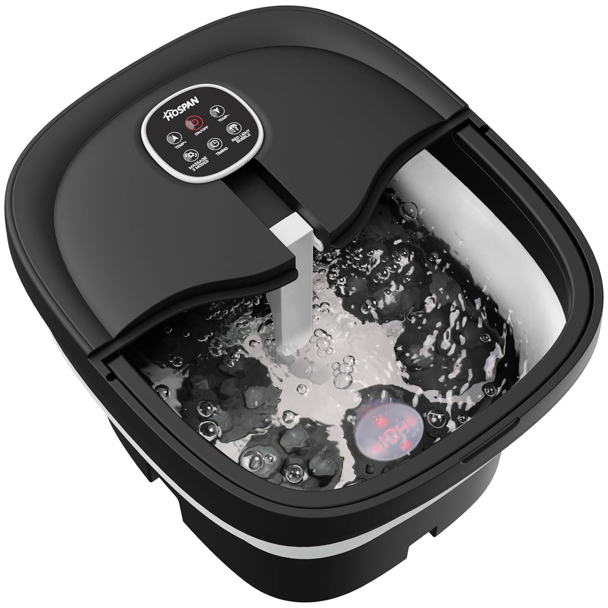 HOSPAN Collapsible Foot Spa Electric Rotary Massage, Foot Bath with Heat, Bubble, Remote, and 24