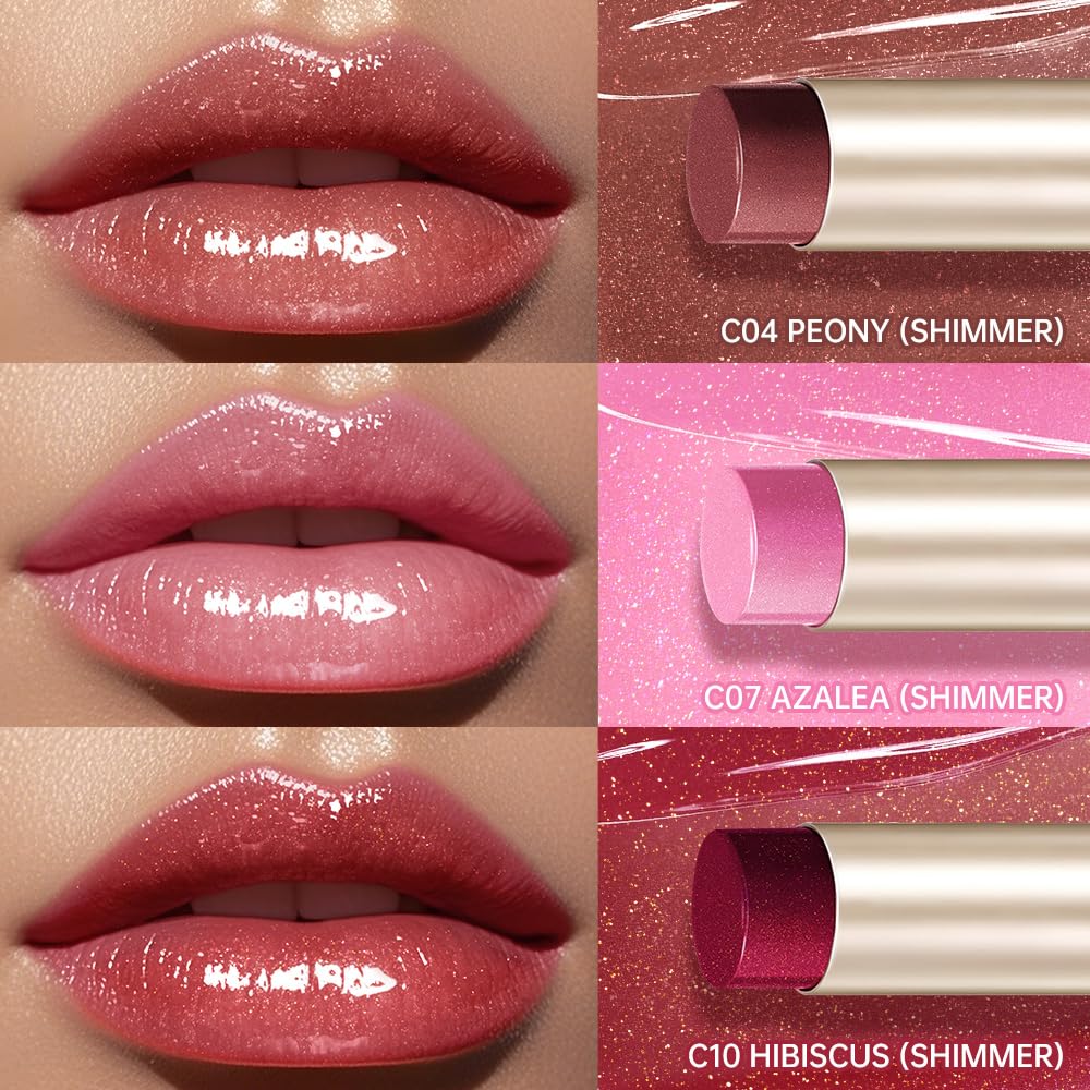 CATKIN Glossy Lip Balm 3pcs Gift Set, Ultra Hydating Glow Lip Tinted Jelly Plump Melting Balm Shea