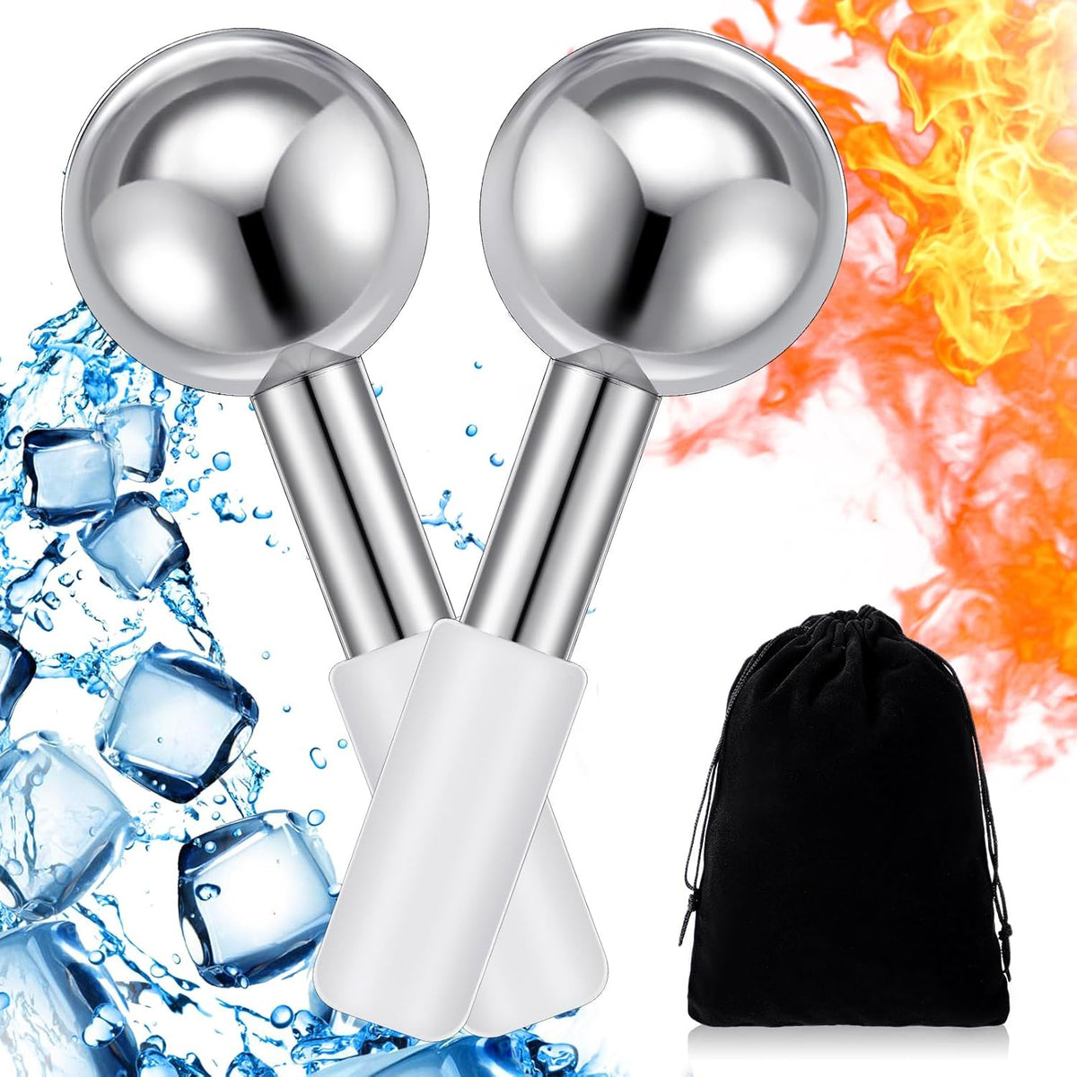 Baderke 2 Pcs Ice Globes for Face Stainless Steel Cooling Globes Unbreakable Cooling Roller Women