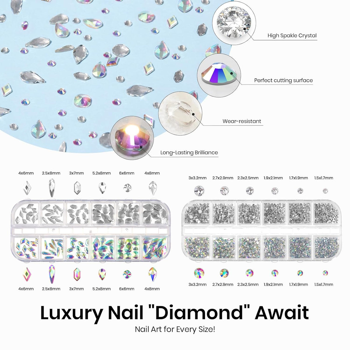 Beetles Gel Polish Nail Glue with Nail Gems Set, 15ml Nail Rhinestone Glue &120+2000Pcs Crystal