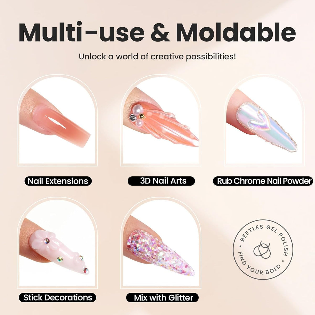 Beetles Solid Builder Nail Gel 1 oz White 3D Sculpting Gel for Nail Art Non-Sticky Extension with