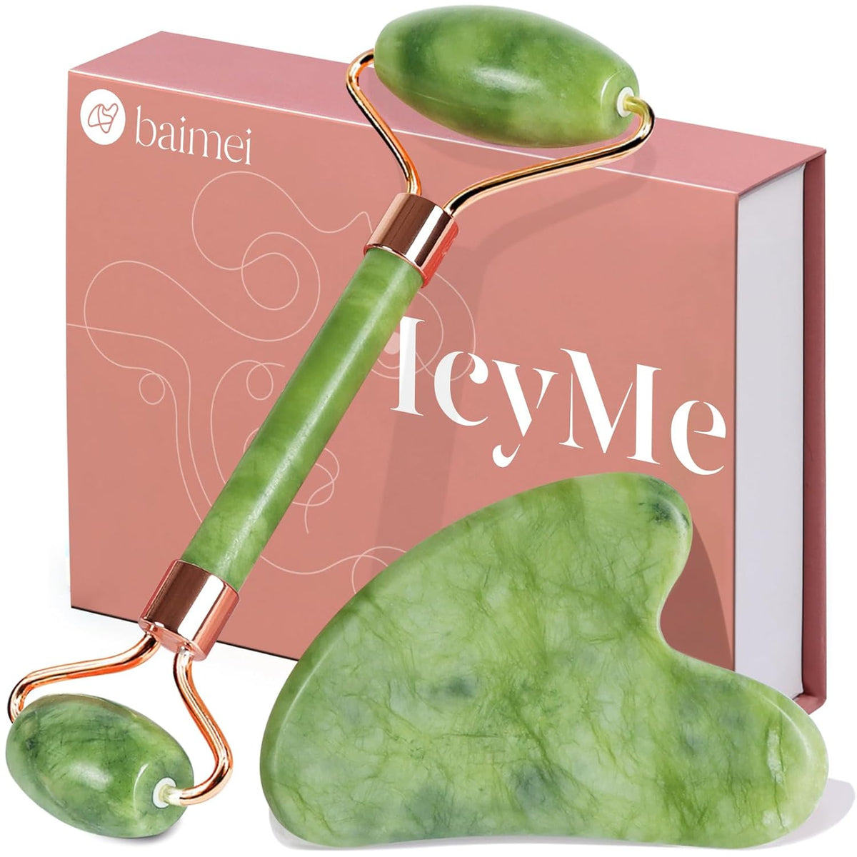 BAIMEI IcyMe Gua Sha & Jade Roller Facial Tools Face Roller and Gua Sha Set for Puffiness and