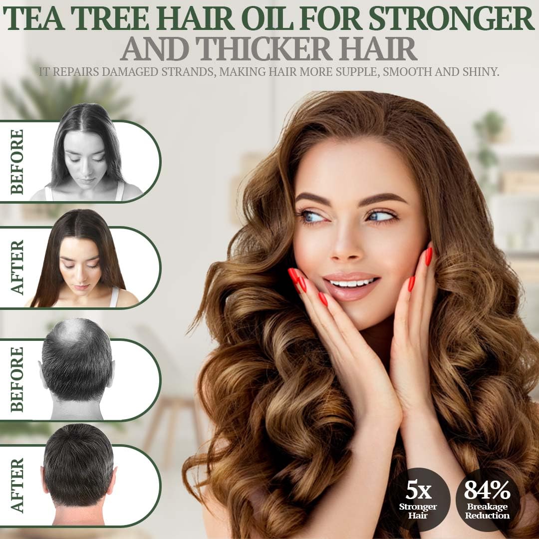 Fiora Naturals Tea Tree Oil for Hair and Scalp - with Jojoba, Grape Seed & Castor Oils - Helps hair