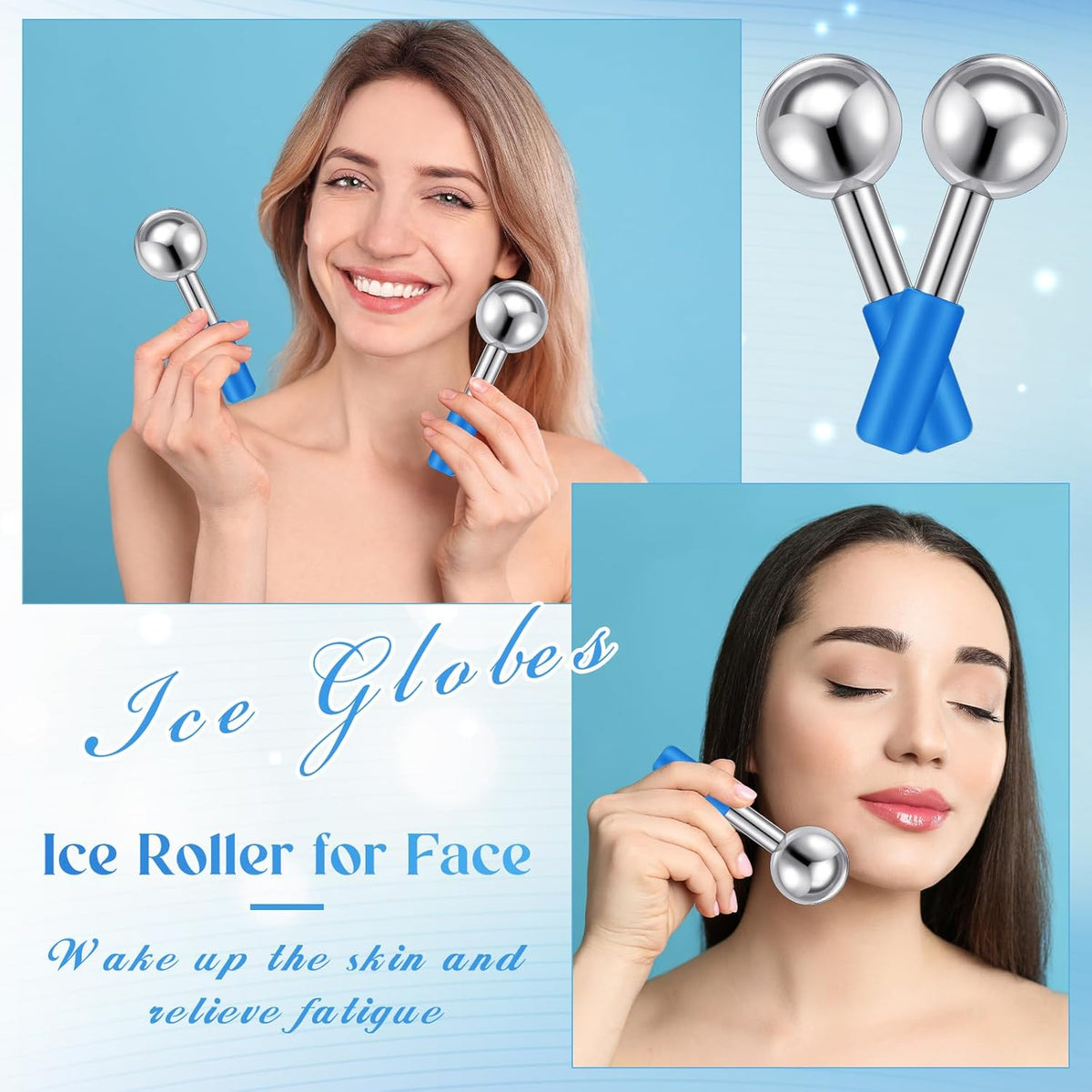 Baderke 2 Pcs Ice Globes for Face Stainless Steel Cooling Globes Unbreakable Cooling Roller Women