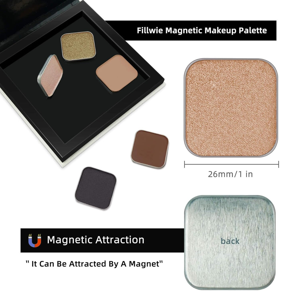 Magnetic Single Matte Eyeshadow with Metal Pan, Eyeliner Powder for Cat Eye Smoky Makeup, Eyeshadow
