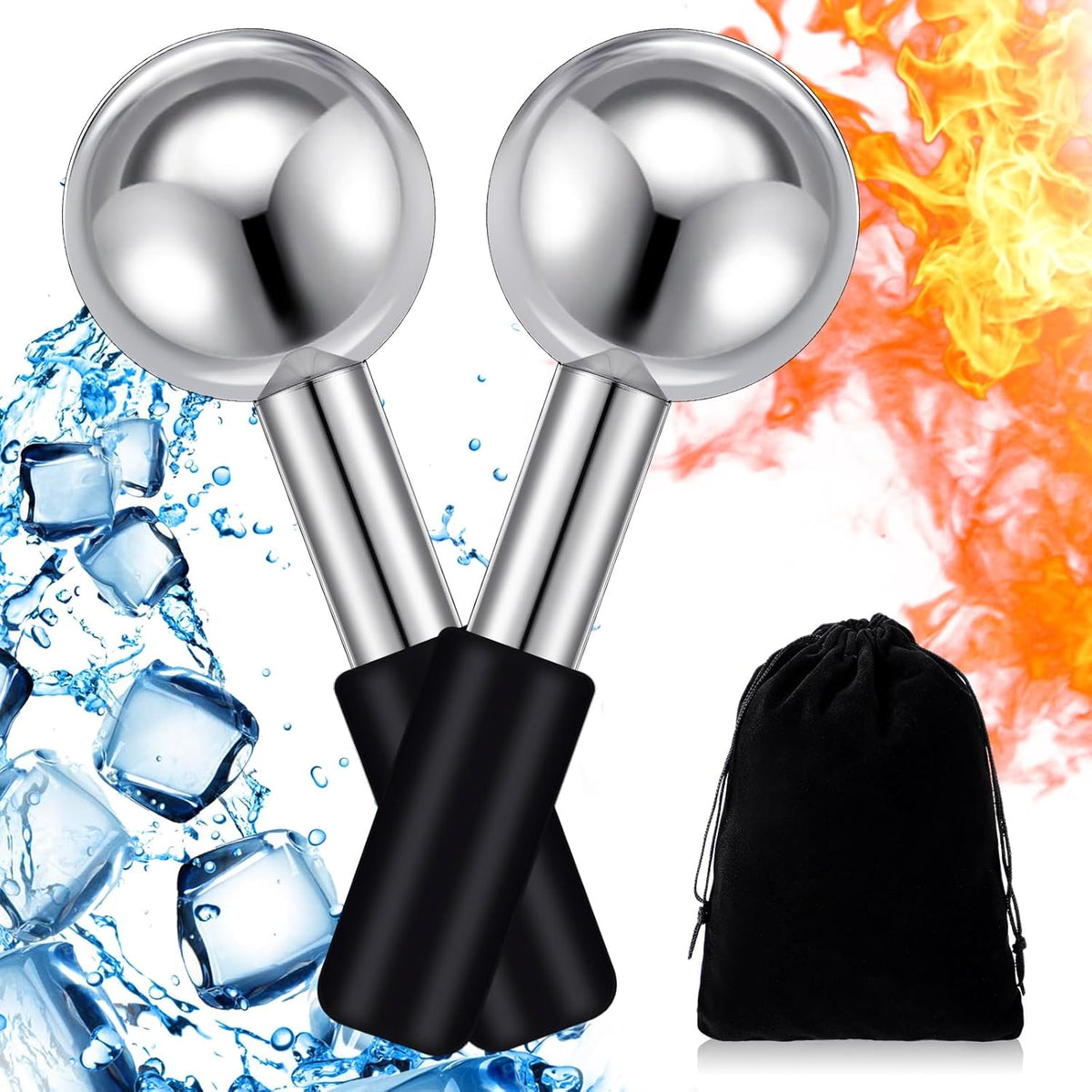 Baderke 2 Pcs Ice Globes for Face Stainless Steel Cooling Globes Unbreakable Cooling Roller Women