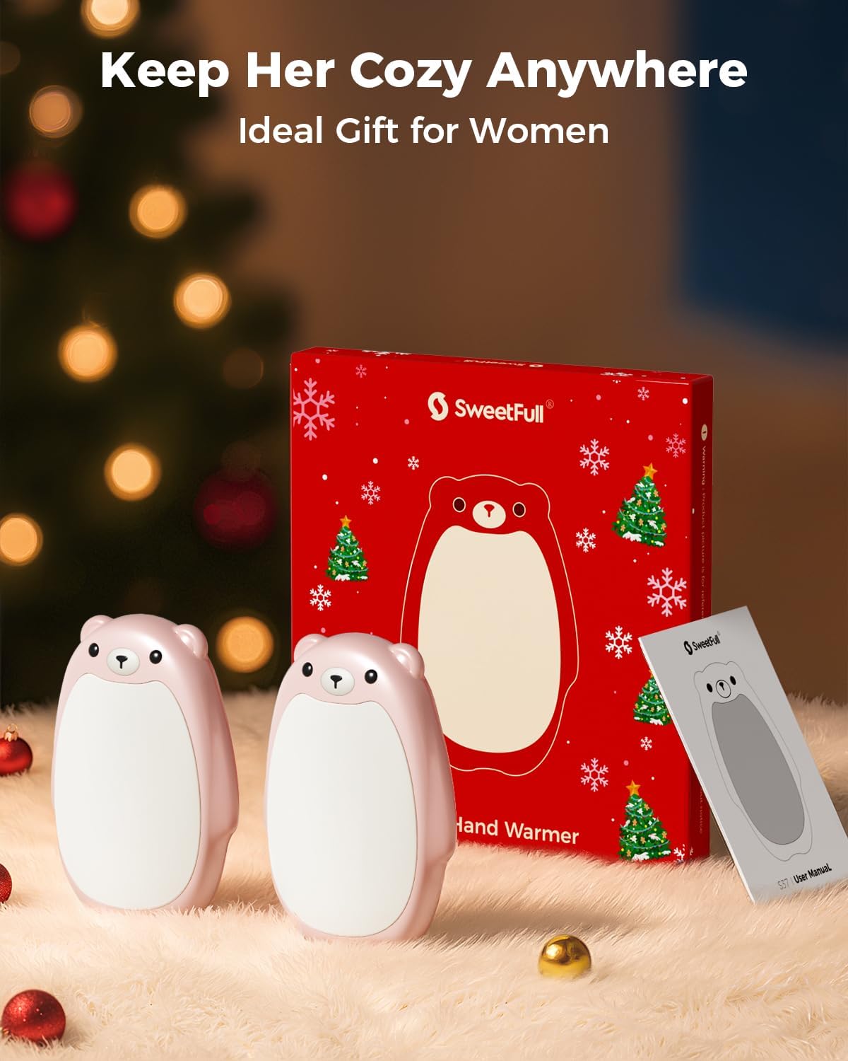 SWEETFULL Hand Warmers Rechargeable – Cute Bear, 2 Pack Magnetic Hot Hands, Reusable Electric