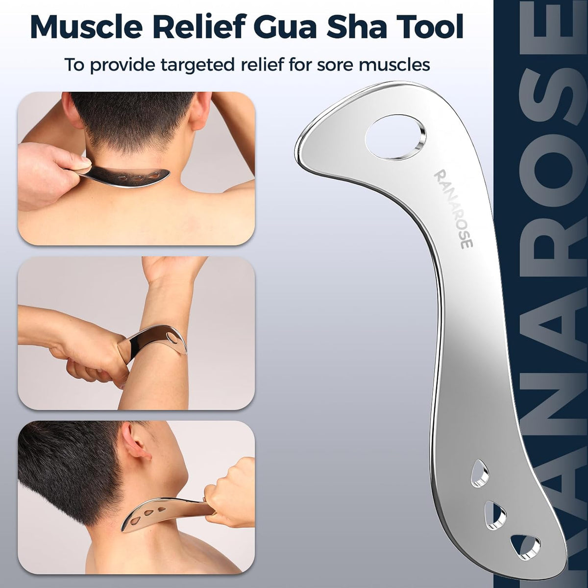 3 Pack Stainless Steel Guasha Tool, Muscle Scraper Tools for Full-Body Massage, Muscle Relief