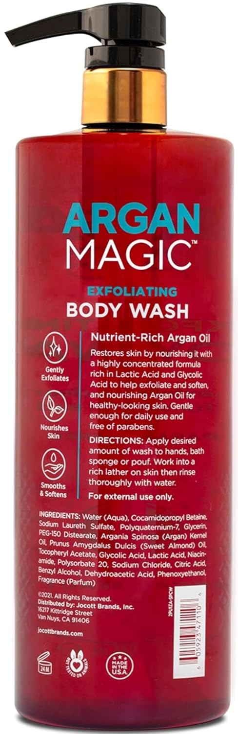 Argan Magic Exfoliating Body Wash - Exfoliates Cleanses Nourishes & Hydrates to Soften Skin - With