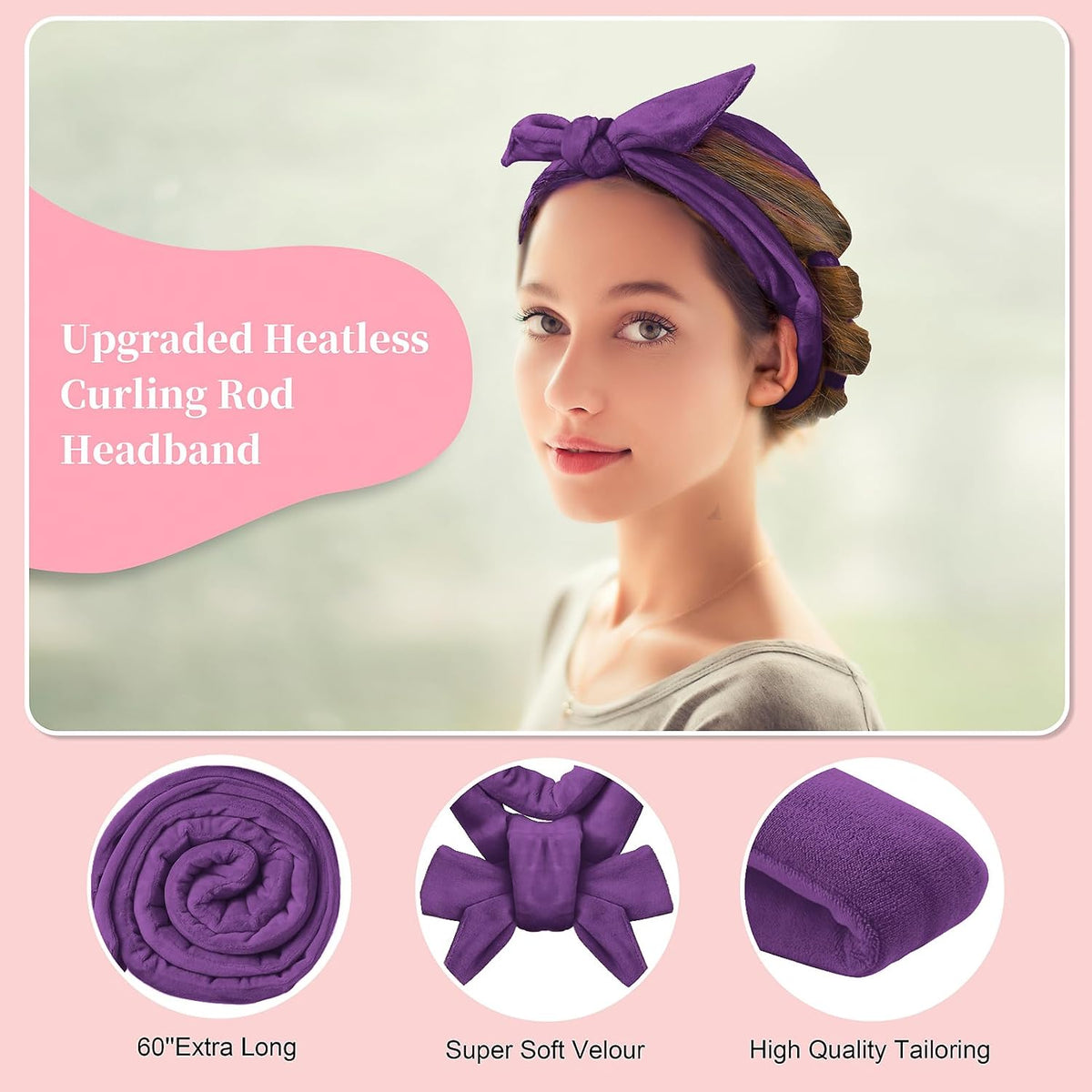 Heatless Curling Rod Headband, Upgraded 60' Extra Long Soft Velvet Hair Curlers to Sleep In, No