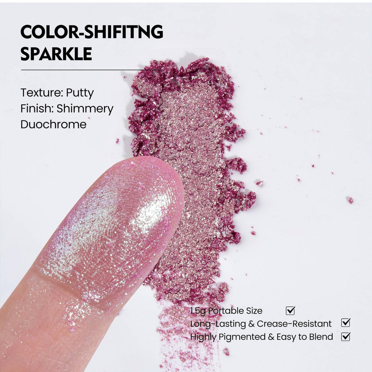 Chameleon Single Eyeshadow, Putty Texture, Glitter Multichrome, Iridescent Blue-Purple, High
