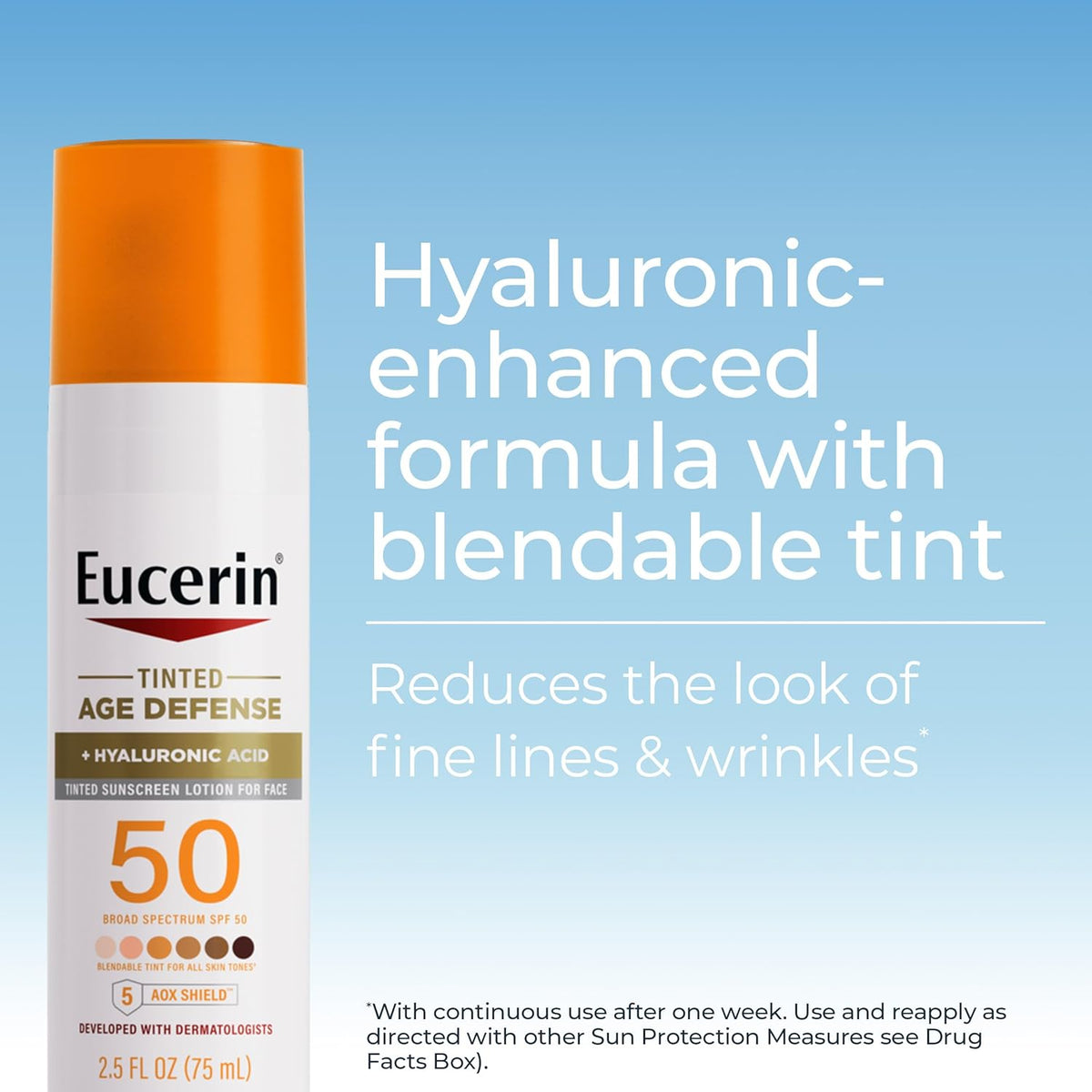 Eucerin Sun Tinted Age Defense Face Sunscreen Lotion SPF 50 with Hyaluronic Acid, Tinted Sunscreen