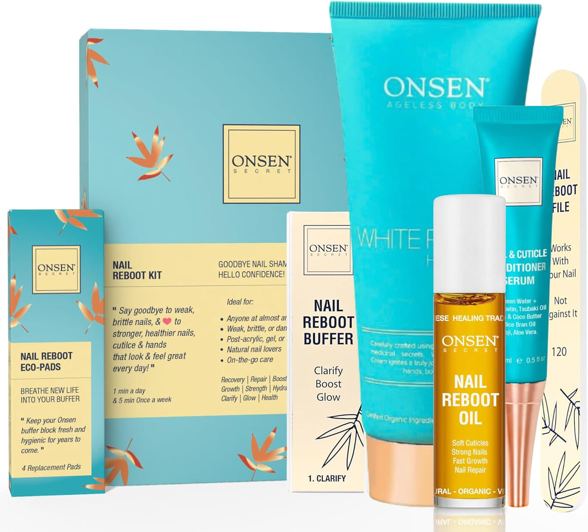Onsen Secret Ultimate Nail Reboot Kit - Professional Nail File and Buffer, 3-Way Block