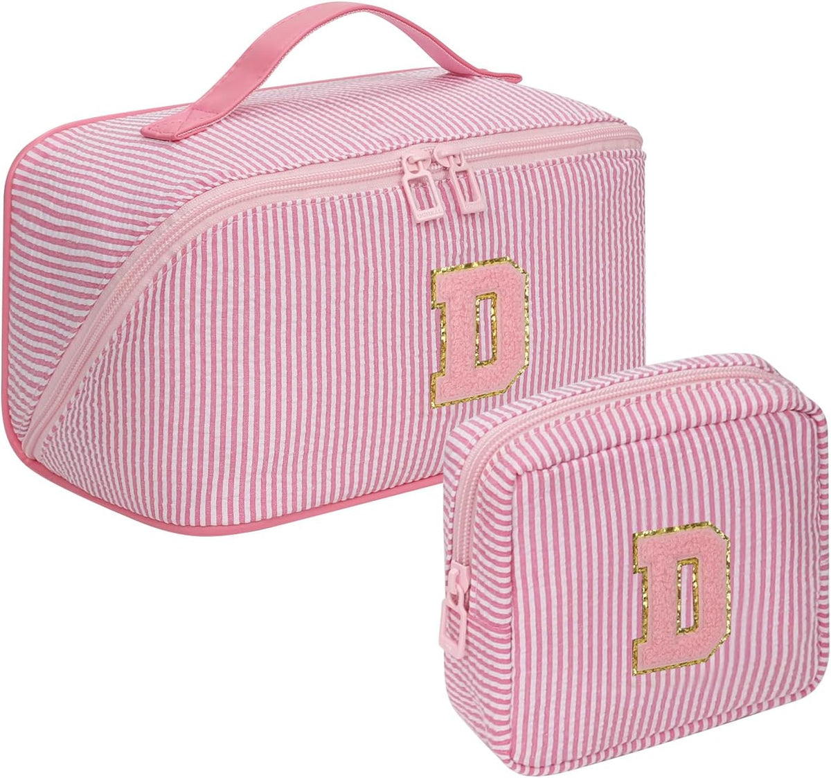 Travel Makeup Bag for Women, 2Pcs Portable Personalized Initial Makeup Organizer Bag, Open Flat