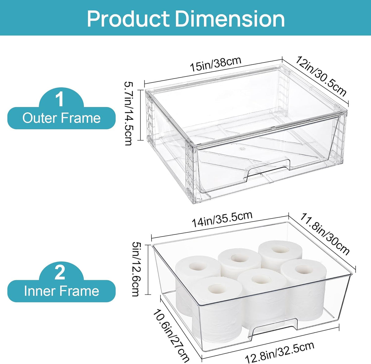 Vtopmart 4 Pack Large Stackable Storage Drawers,Easily Assemble Acrylic Bathroom Closet Undersink