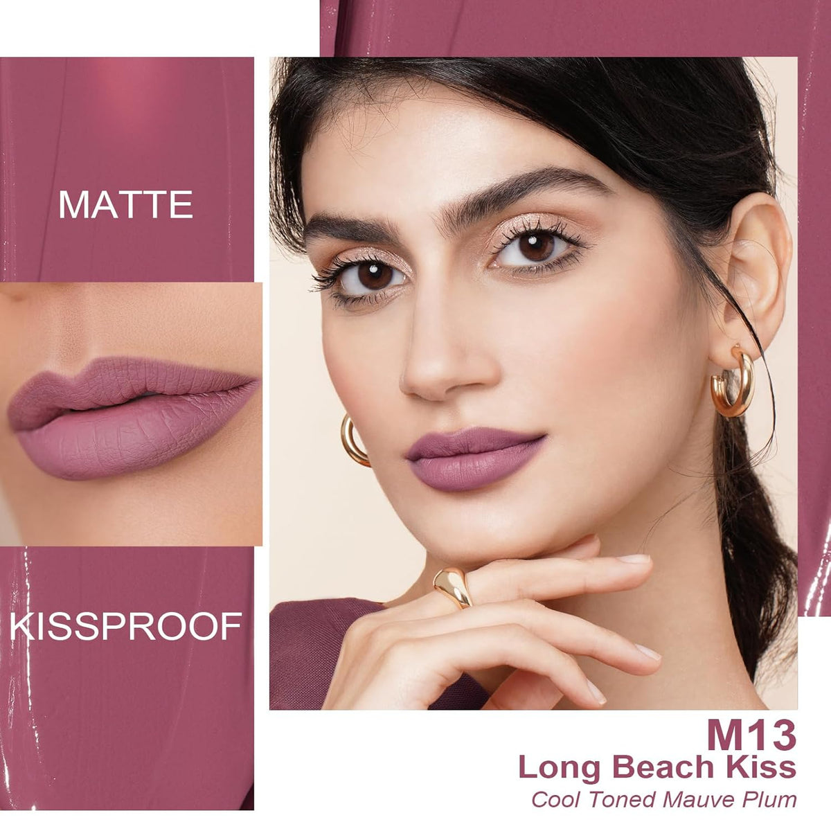 Oulac Matte Liquid Lipstick Mauve Pink Lip Gloss for Women, Long Lasting Lipstick Waterproof, No