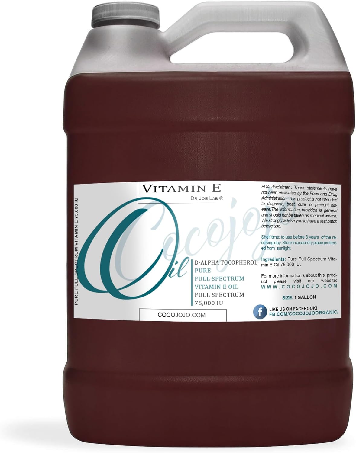 Vitamin E Oil - Pure & Undiluted, Full Spectrum, Alpha Tocopherol, 75,000 IU - 1 Gallon - for Skin