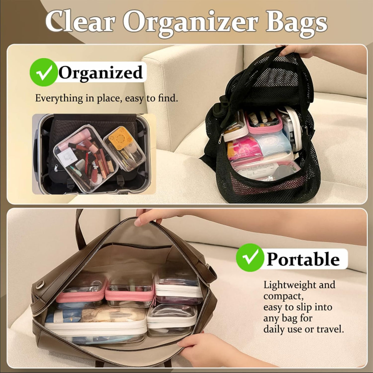 4 pcs Clear Zipper Pouches, Hard Shell Zipper Case, Makeup Organizer Travel Toiletry bag, Diaper