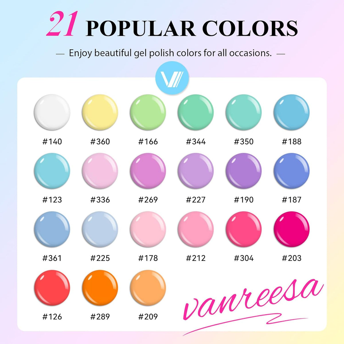 VANREESA 24 Pcs Gel Nail Polish Set, 21 Colors Gel Polish with Base Coat Glossy & Matte Top Coat