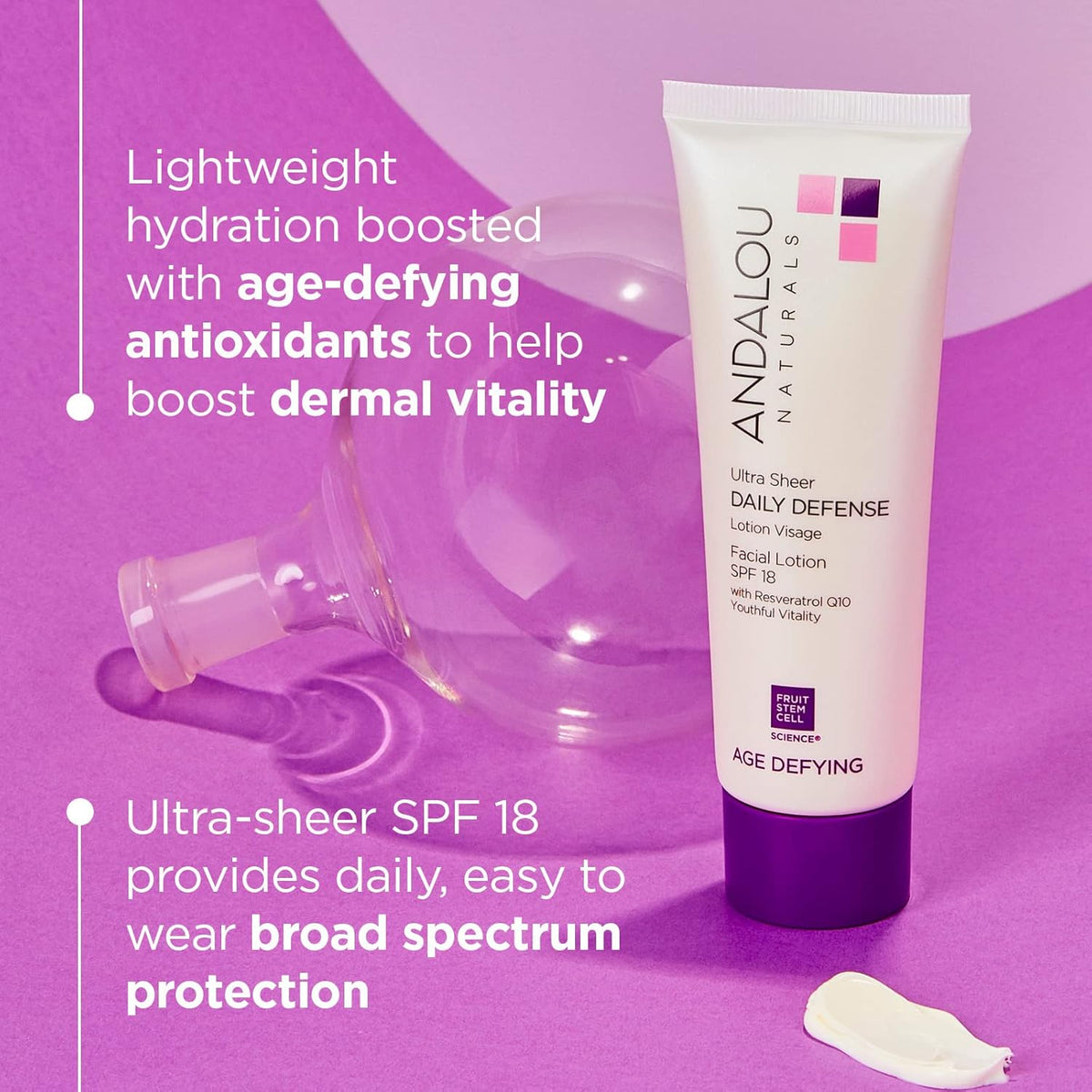 Andalou Naturals Ultra Sheer Daily Defense Facial Lotion, SPF 18, 2.7 oz, with Resveratrol CoQ10