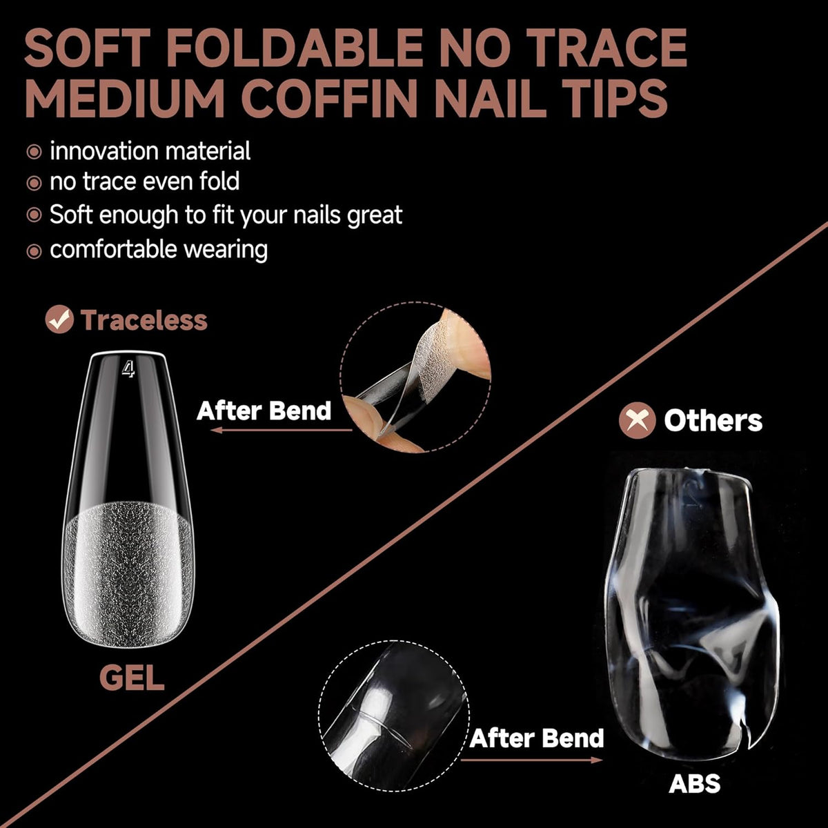 UNA GELLA Coffin Nails Tips, 216 PCS Soft Gel Nail Tips Coffin Half Matte Full Cover False Nails