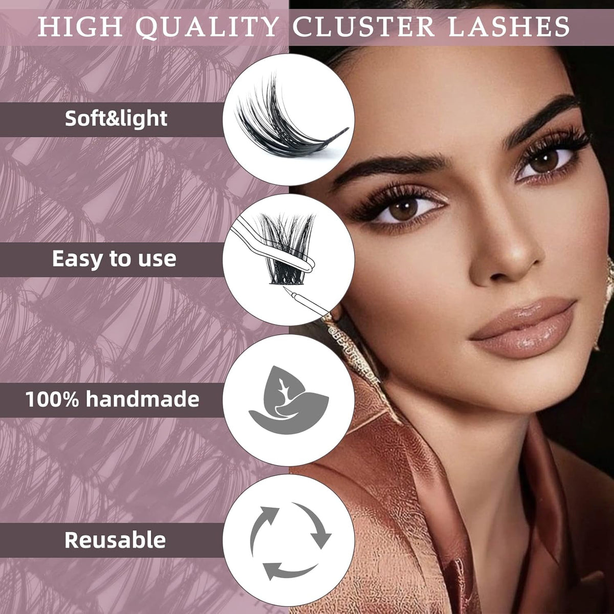 QUEWEL Cluster Lashes 72 Pcs Wide Stem Individual Lashes C/D Curl 8-16mm Length DIY Eyelash