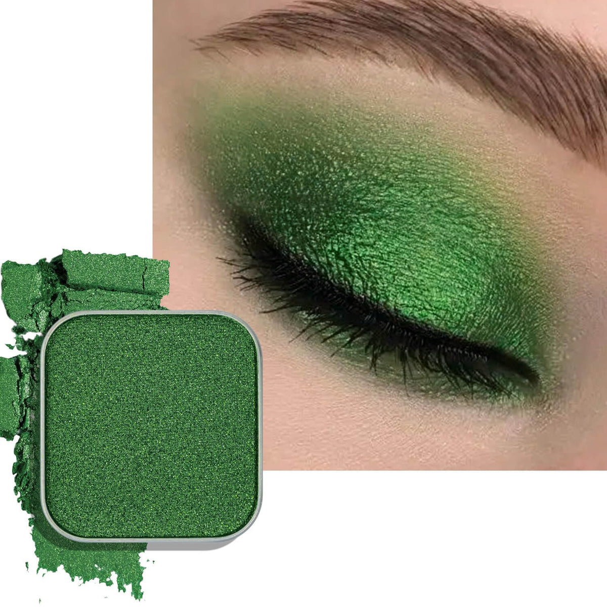 Magnetic Single-Color Metallic Flash Eyeshadow with Pan, Spring and Summer Green Eyeshadow Refill