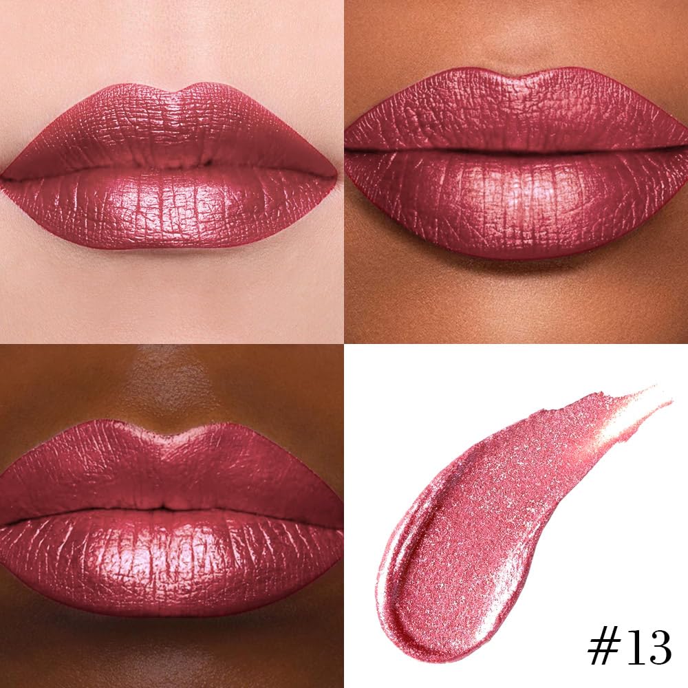 evpct Mauve Red Metallic Glitter Lip Liner and Lipstick Combo Lip Gloss Stain Set Makeup for Women