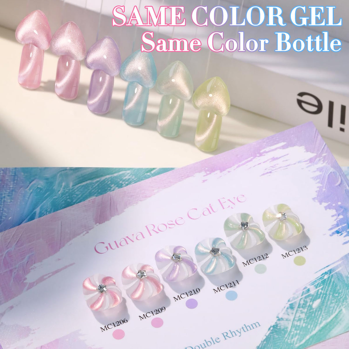 Double Rhythm Cat Eye Gel Nail Polish Set of 6 Same Color Same Bottle 0.5 Oz Shimmer Glitter with