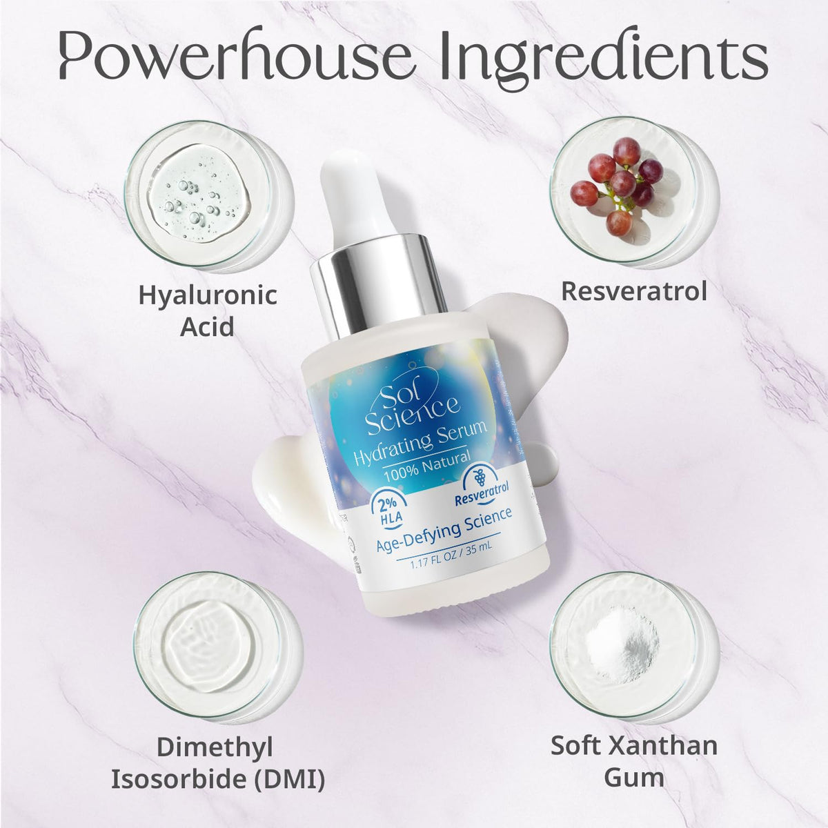 Ultra Hydrating Face Serum – Hyaluronic Acid + Resveratrol for Dry Skin – Lightweight All Natural