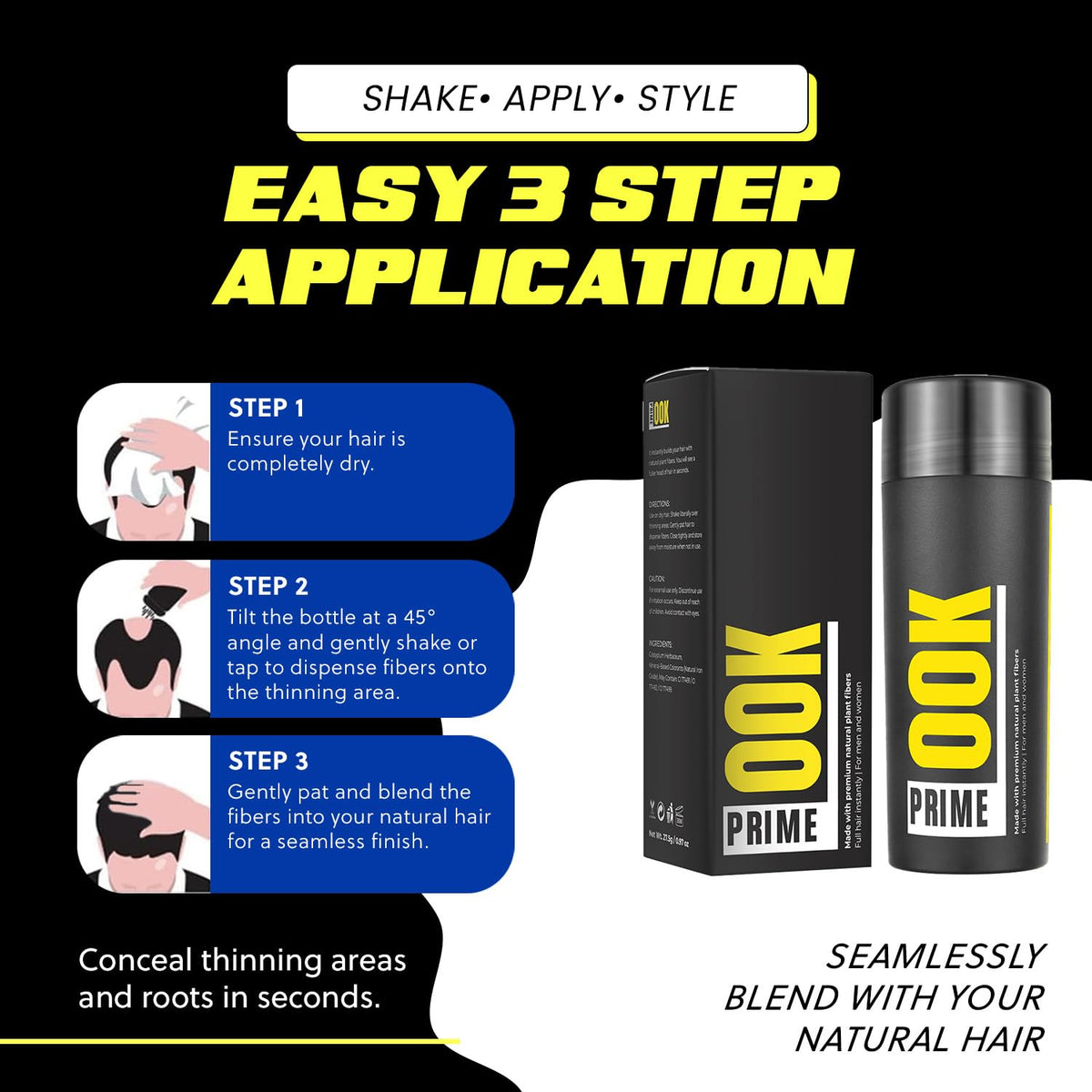 PrimeLook Hair Building Fibers, Luxurious Building Fibers for Thinning Hair, Superior Formula for