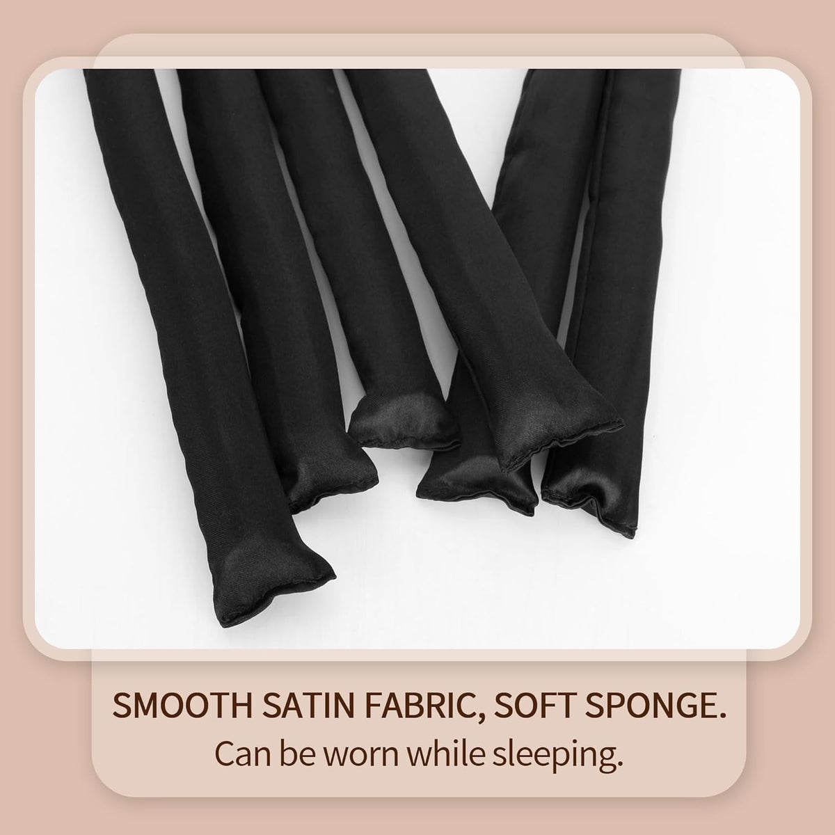 Black Satin Covered Heatless Overnight Curling Rods for Curls and Straight Short Hair - 6Pcs