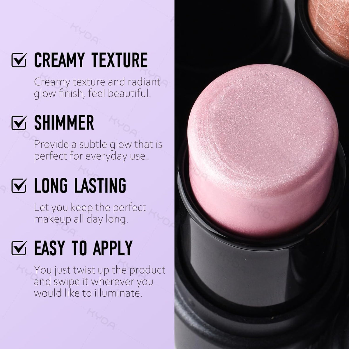 Ownest 2 Colors Highlighter Stick, Shimmer Glow Cream Highlighter for Face & Body, Subtle Shimmer