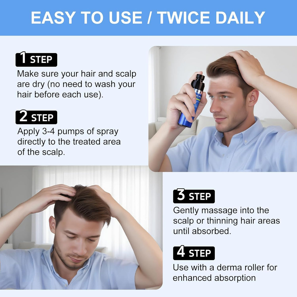 5% Minoxidil Spray for Men and Women-7 pack, Infused with Biotin, Beard Growth, Extra Strength