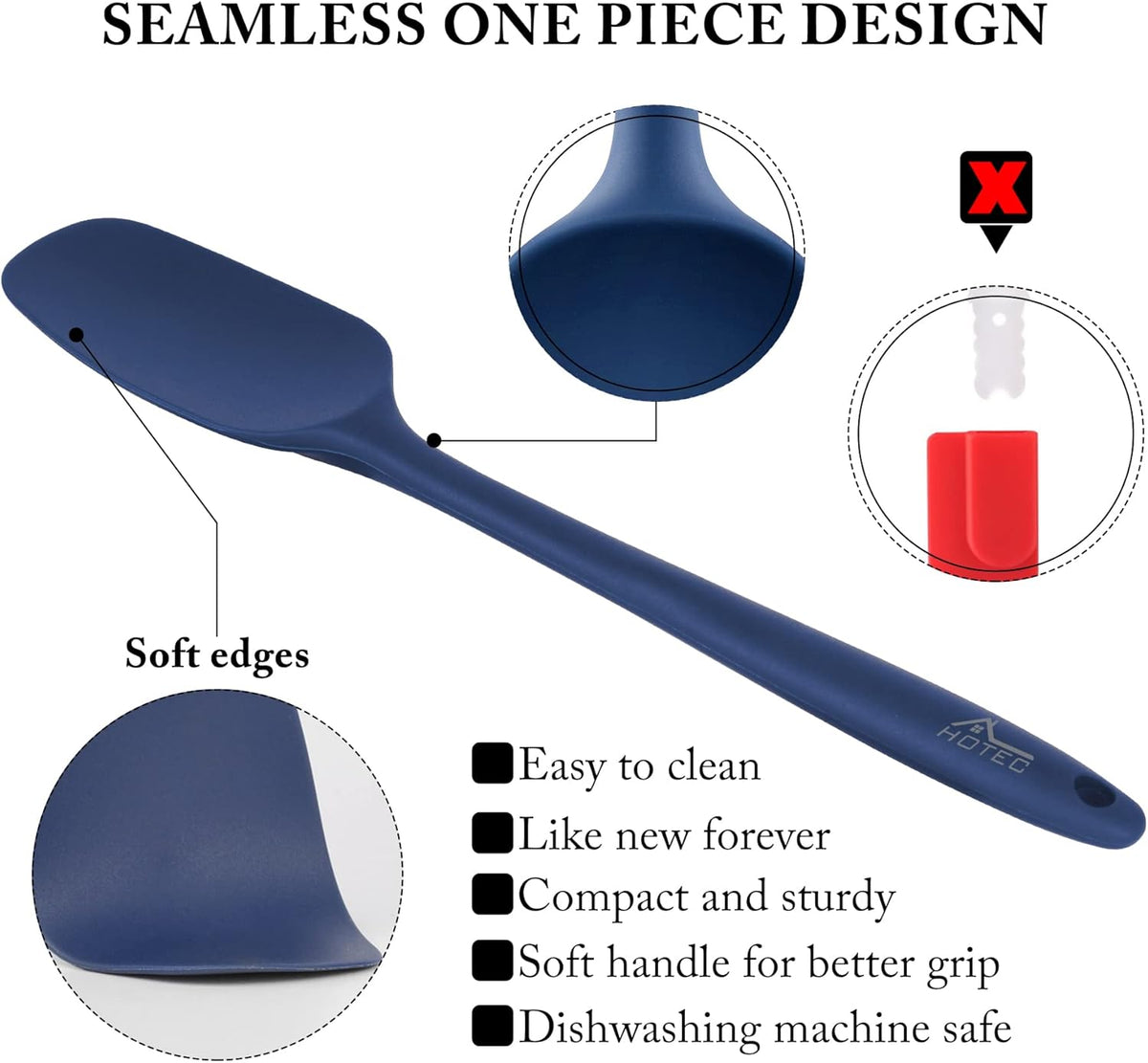 HOTEC 600℉ Heat Resistant BPA-Free Silicone Rubber Spatula Set, Kitchen Cooking Spatulas, Baking