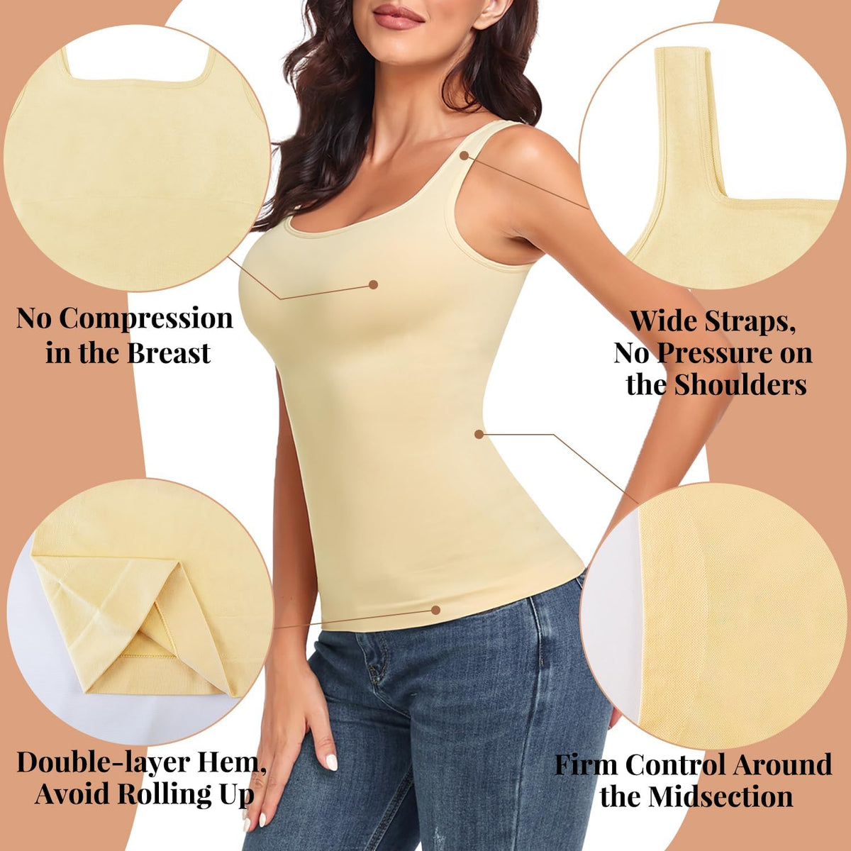 EUYZOU Women's Tummy Control Shapewear Tank Tops Seamless Square Neck Compression Tops Slimming