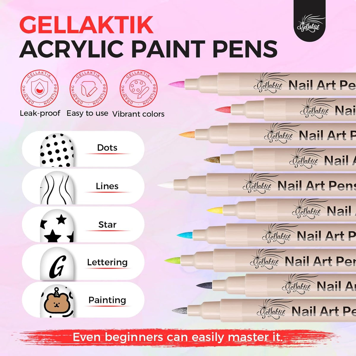 18 Colors Nail Art Pens Set, 3D Nail Polish Pens Quick-Drying Acrylic Paint Markers, Dotting Liner