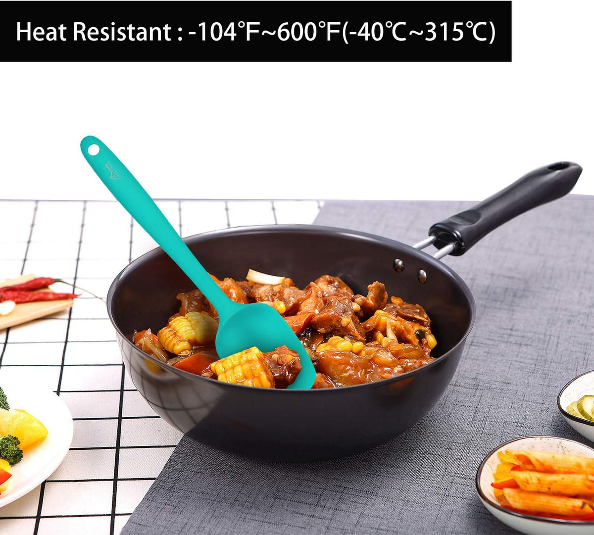 HOTEC Heat Resistant 600℉ Food Grade Silicone Rubber Spatula Set for Baking, Cooking, and Mixing