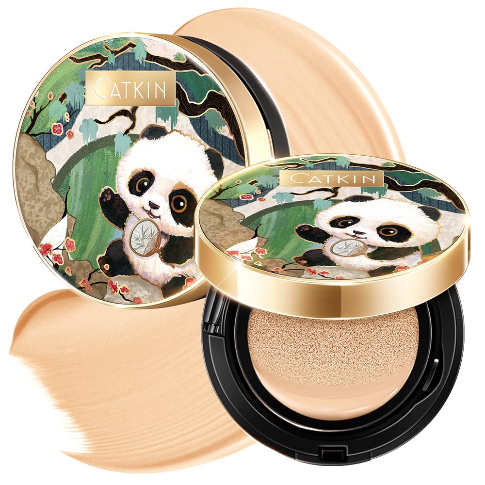 CATKIN Panda Land Full Coverage Cushion Fondation, Breathable Hydrating Nourishing Poreless Face