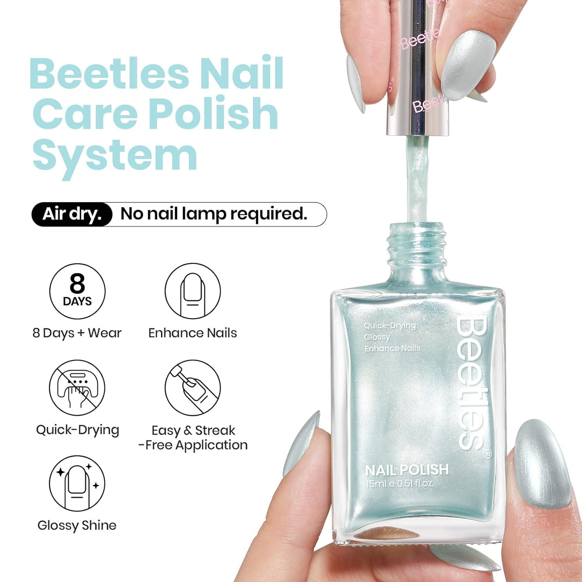 Beetles Pearl Nail Polish Set - 15ml Blue Quick Drying Nail polish Shimmer Glitter Fingernail